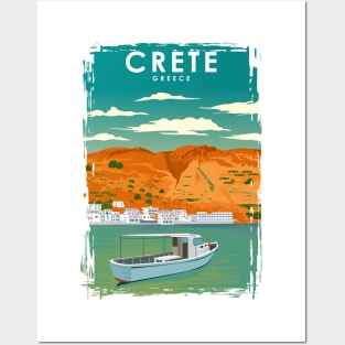 Crete Greece Vintage Minimal Retro Travel Poster Posters and Art